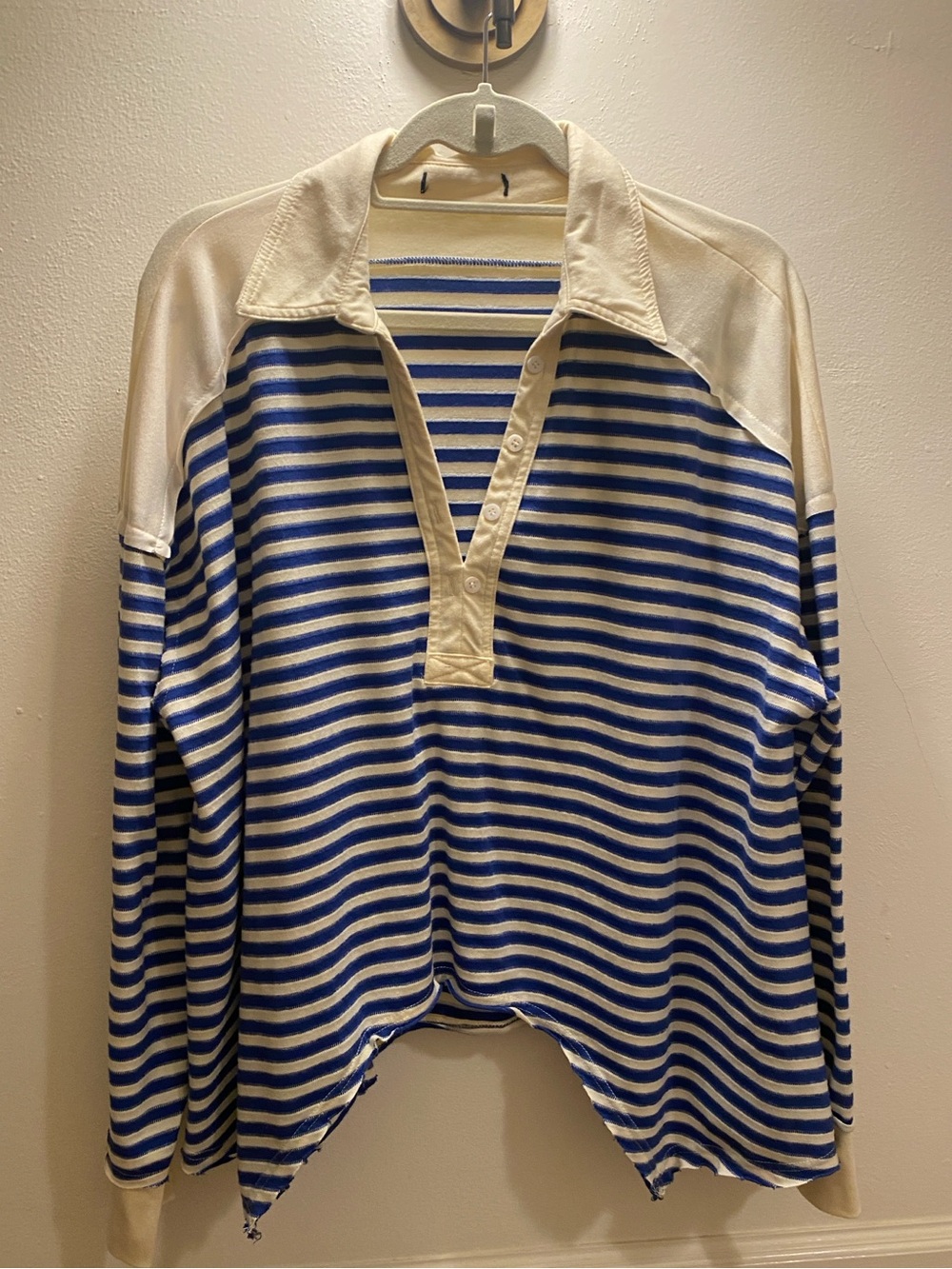 Blue and White Striped Long Sleeve Polo, Free People Inspired
